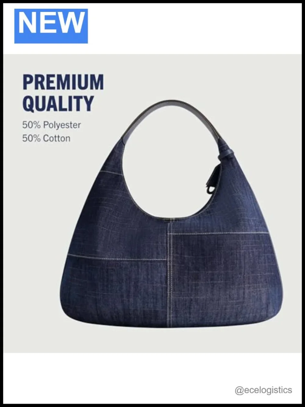 Retro Denim Hobo Bag, Patchwork Design with Horseshoe Logo